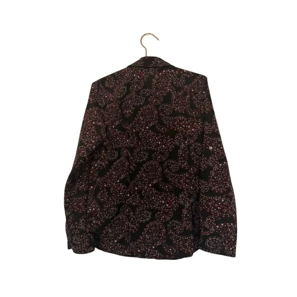 Michael Michael Kors Black and Red Floral Zip-Up Shirt - Picture 4 of 6